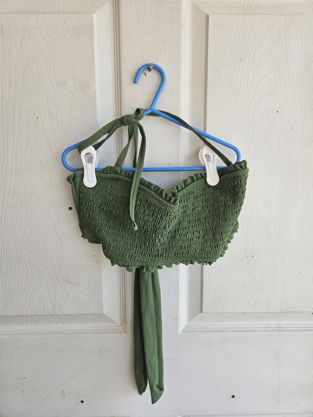 Olive Green Smocked Bandeau Bikini Swimsuit Top Size Medium Vacation Beach Guc